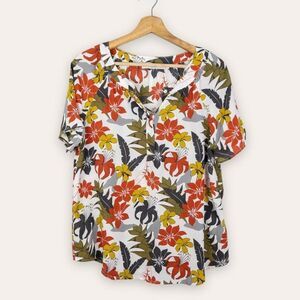 Simons Contemporaine Womens Size Small Short Sleeve Blouse NEW Tropical Floral